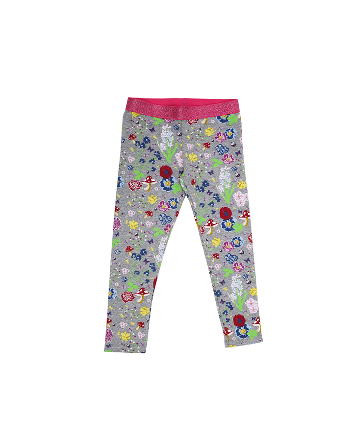 Legging gris con estampado de insectos y flores