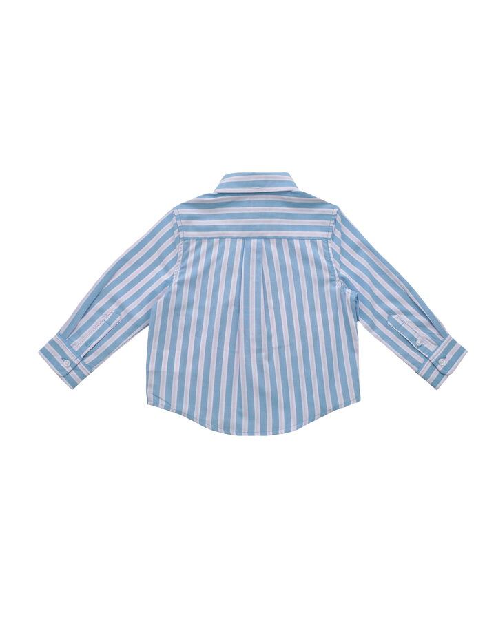 Camisa manga larga con rayas azules y rosadas