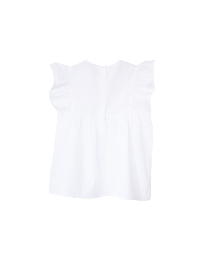 Blusa blanca con nido de abeja azul marino