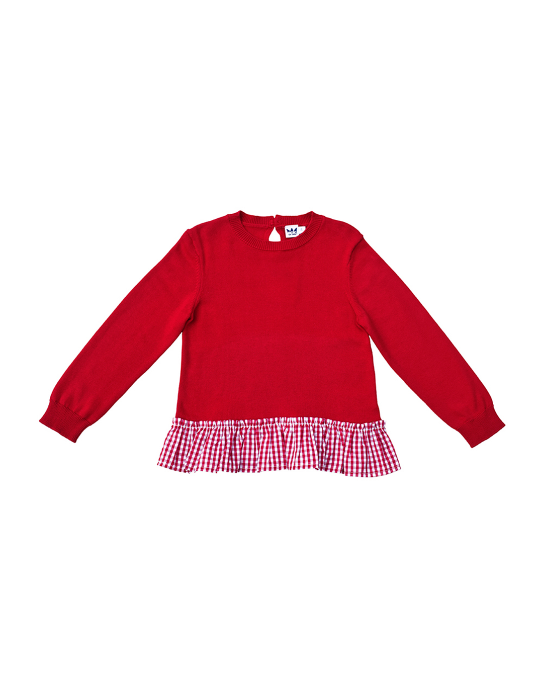 Suéter rojo con volante de vichy rojo
