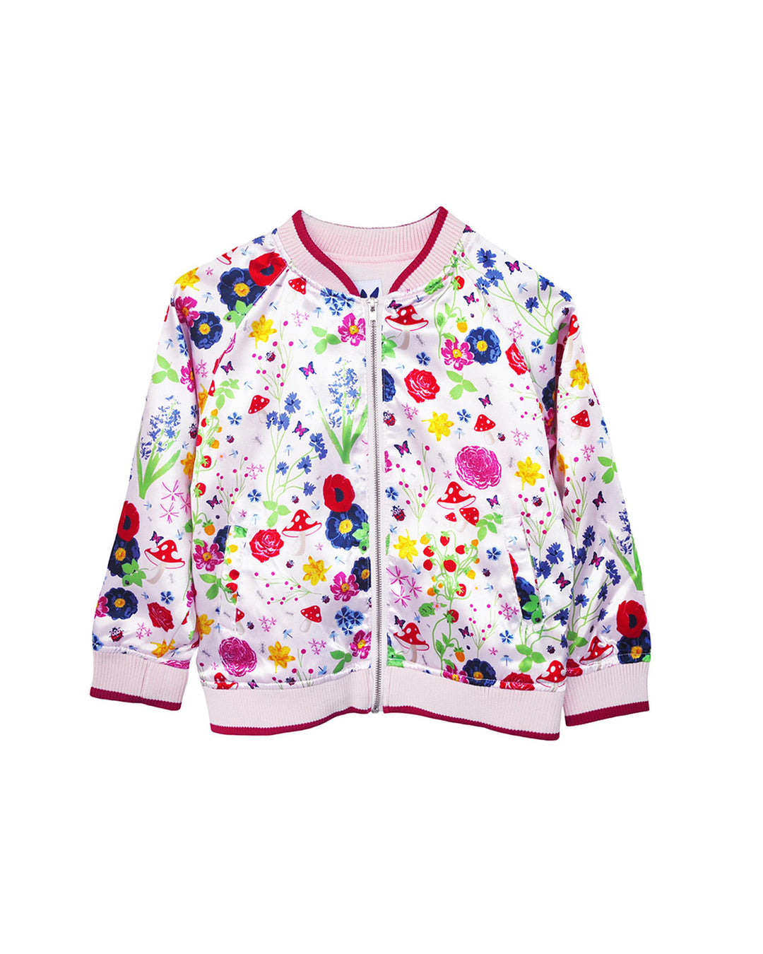 Chaqueta rosada estampada con insectos y flores