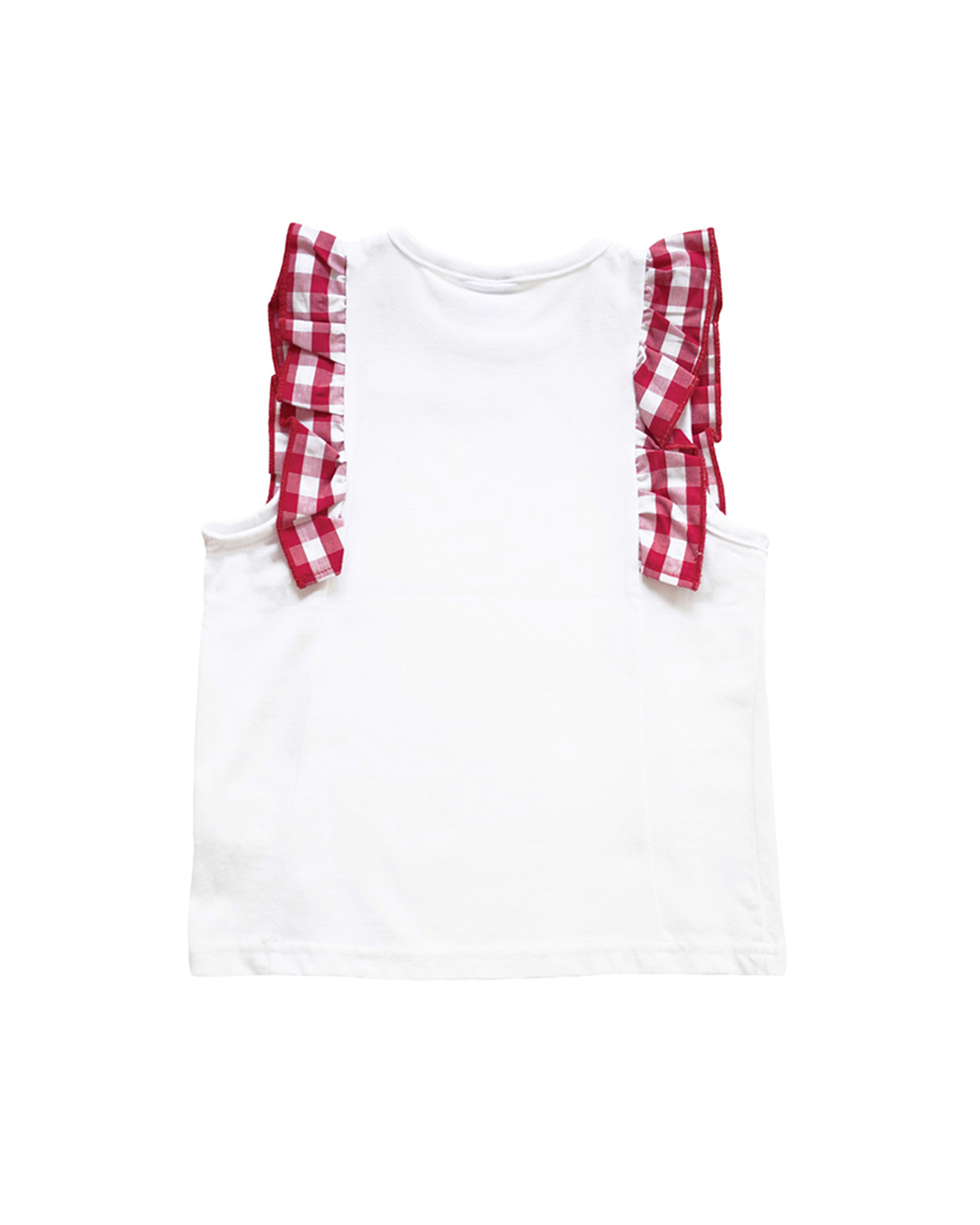 Blusa blanca con mangas en vichy rojo y blanco
