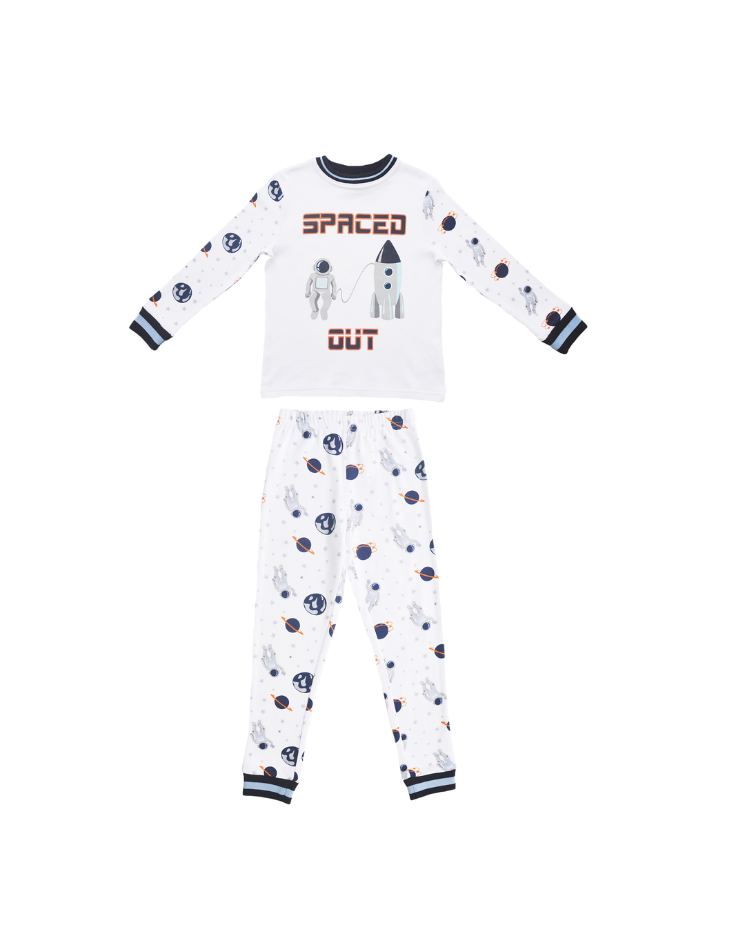 Pijama blanca manga larga con estampado de astronautas y naves