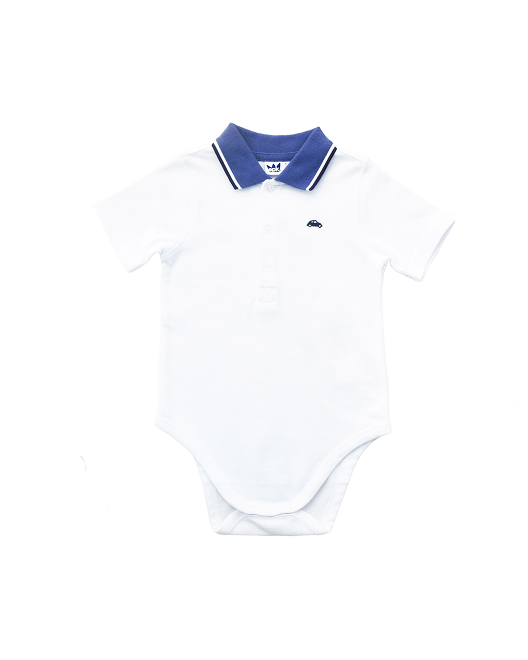 Body estilo polo blanco con cuello azul y bordado