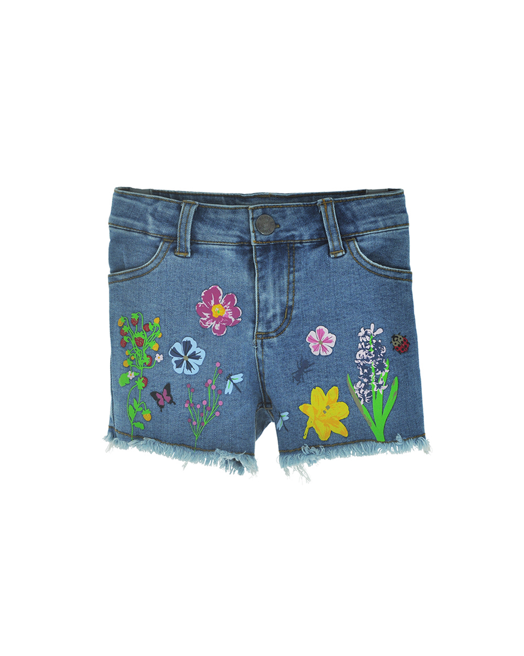 Short de jean estampado con insectos y flores