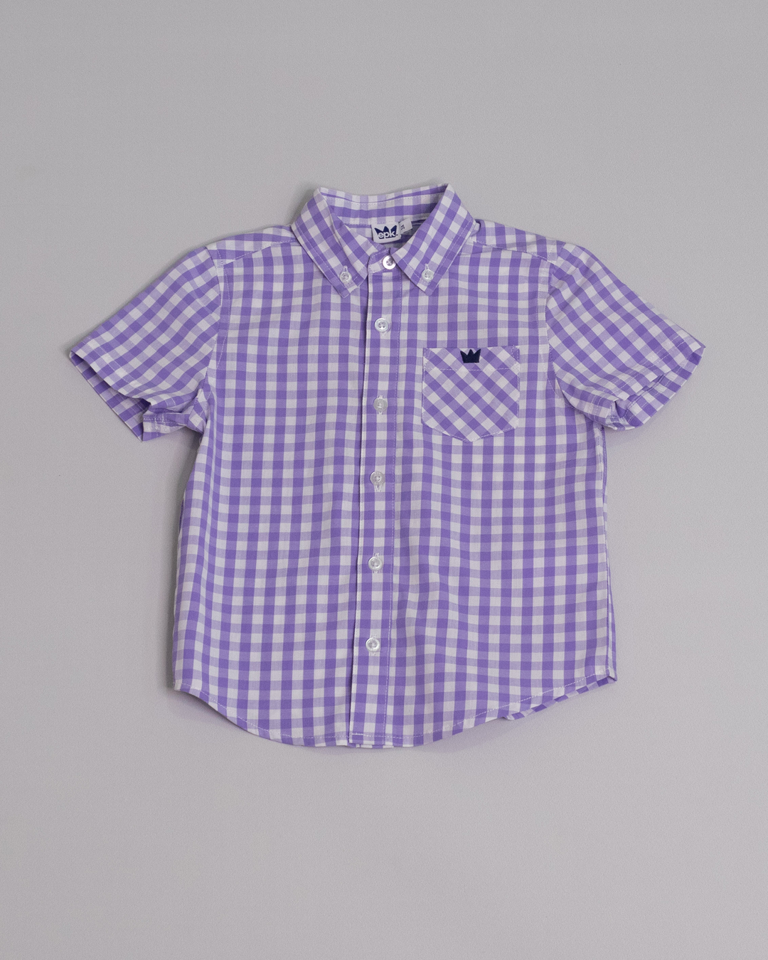 Camisa manga corta de popelina con estampado de vichy morado