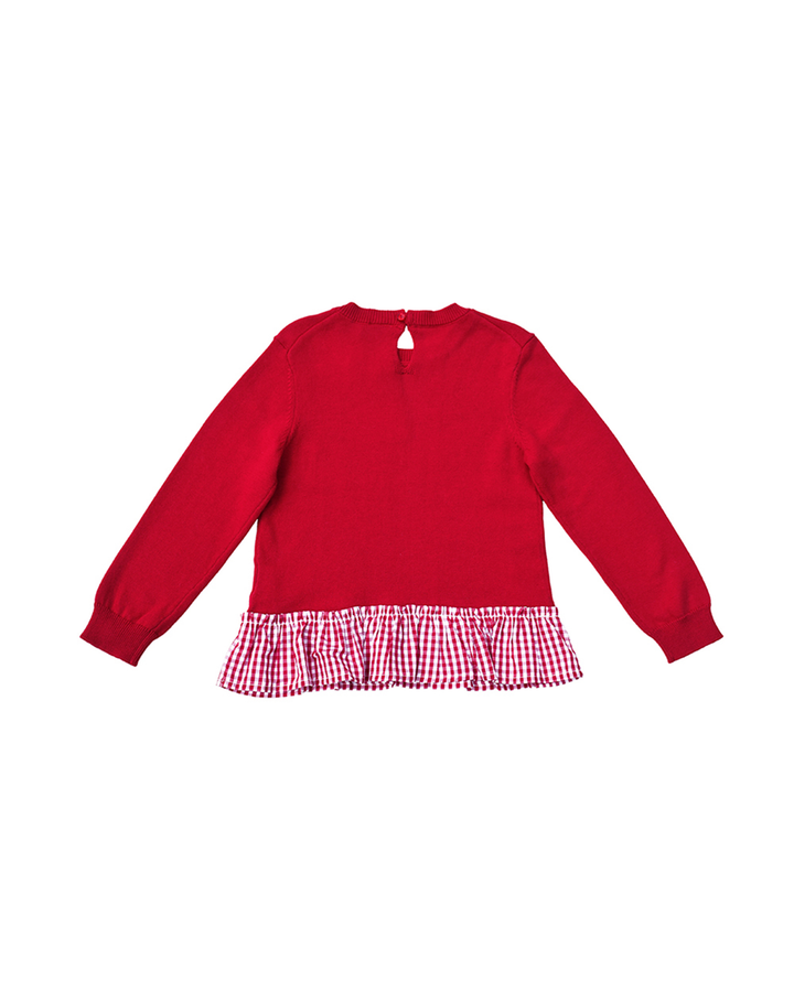 Suéter rojo con volante de vichy rojo