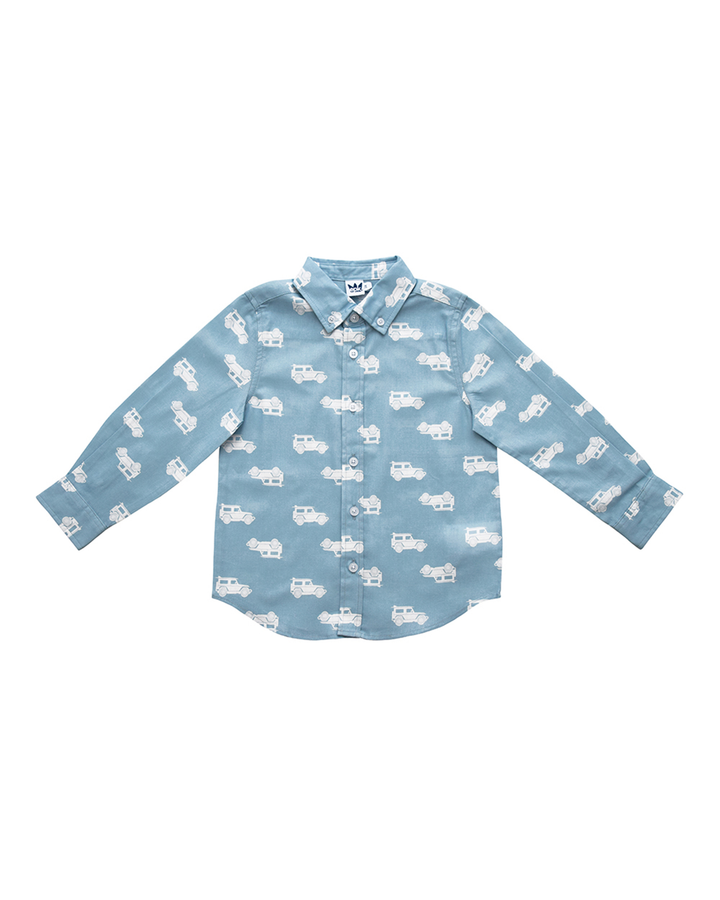 Camisa de chambray con carros blancos