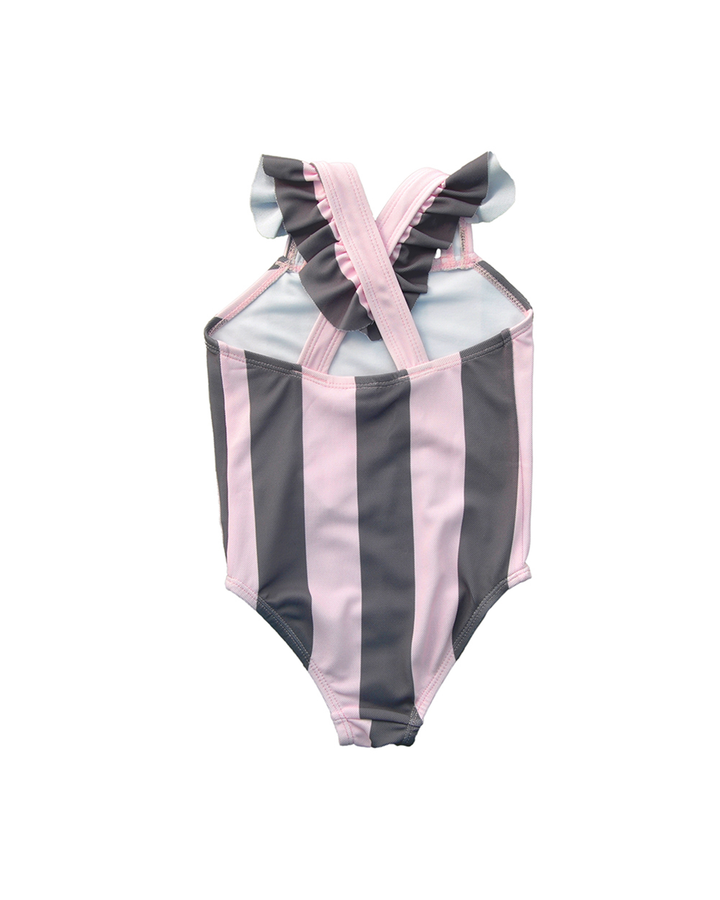 Traje de baño con rayas verticales rosadas y grises para Bebé Niña