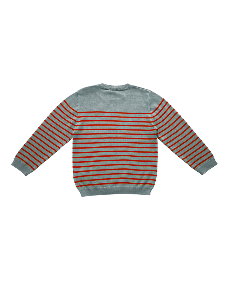 Sueter gris con rayas rojas