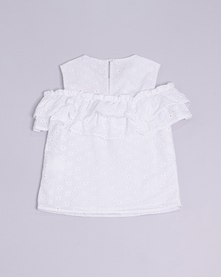 Blusa blanca manga corta con volantes