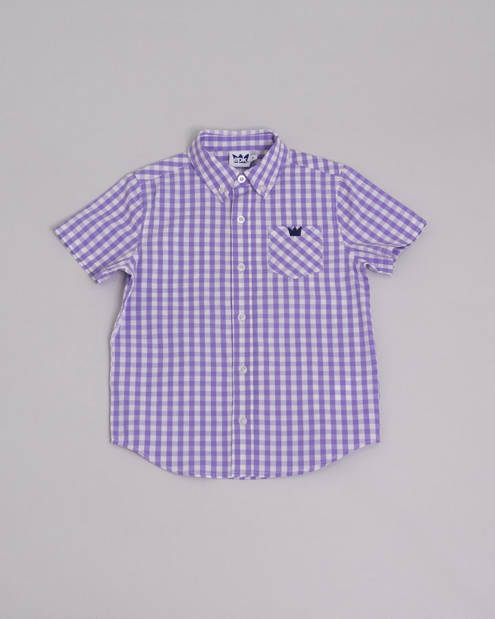 Camisa manga corta de popelina con estampado de vichy morado