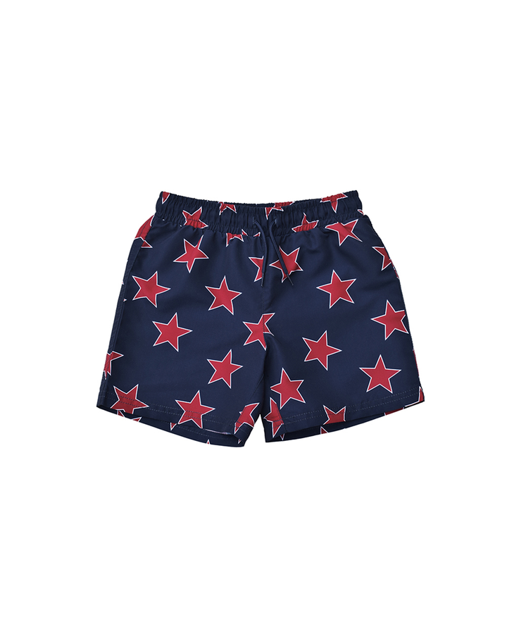 Traje de baño azul marino con estrellas rojas para Niño