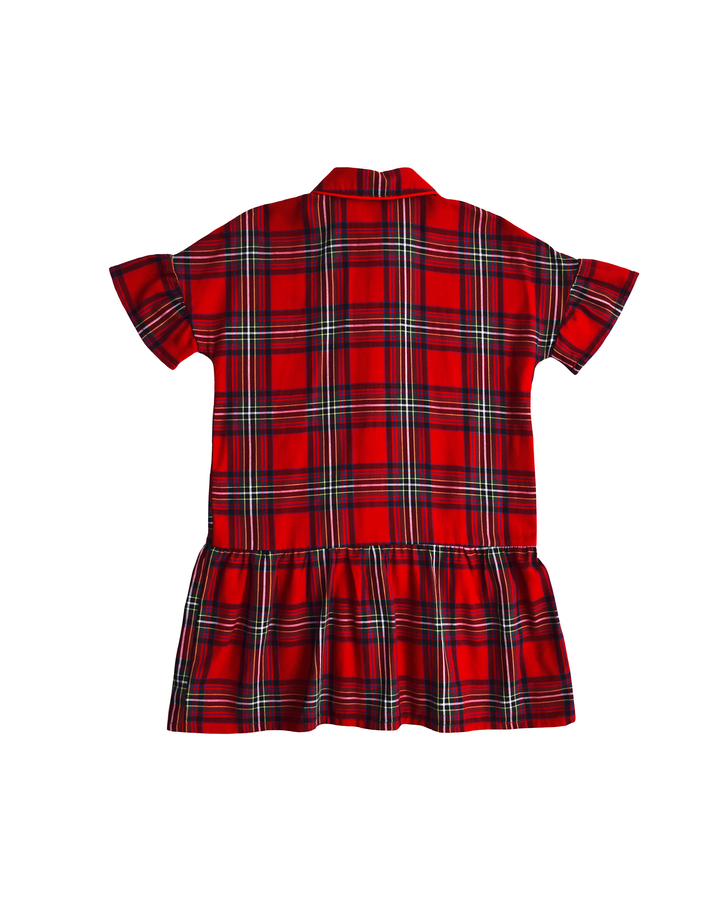 Vestido de botones con estampado escocés rojo
