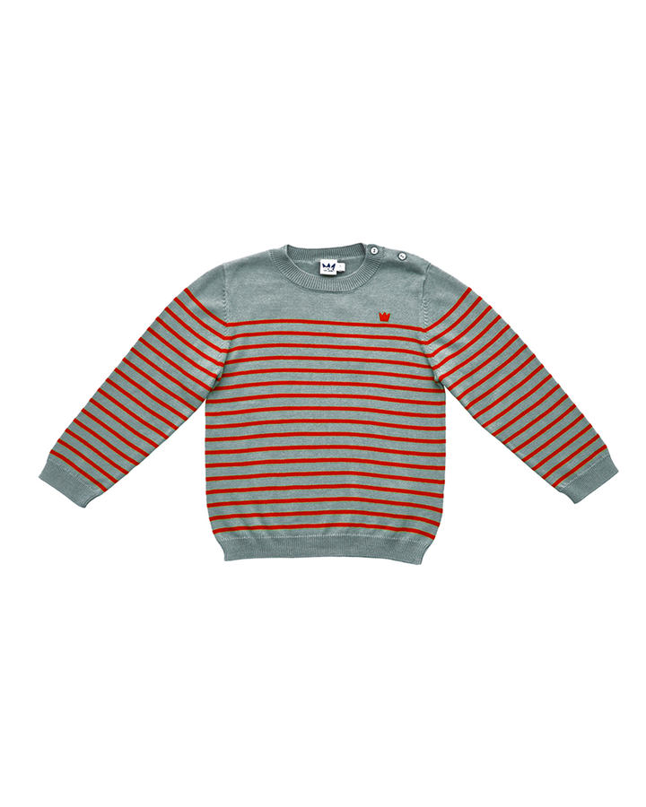 Sueter gris con rayas rojas