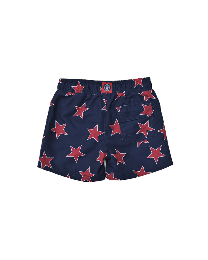 Traje de baño azul marino con estrellas rojas para Bebé Niño