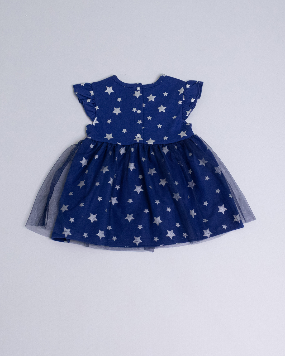 Vestido azul con tull y estrellas plateadas