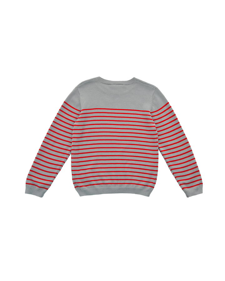 Sueter gris con rayas rojas