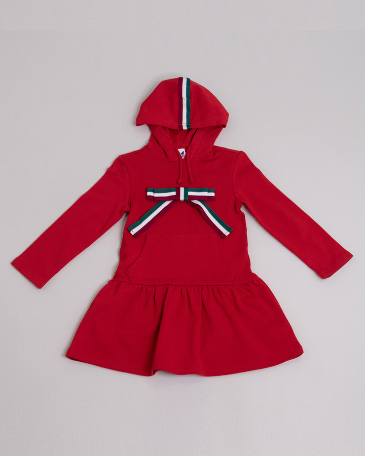 Vestido rojo con lazo vinotinto, blanco y verde