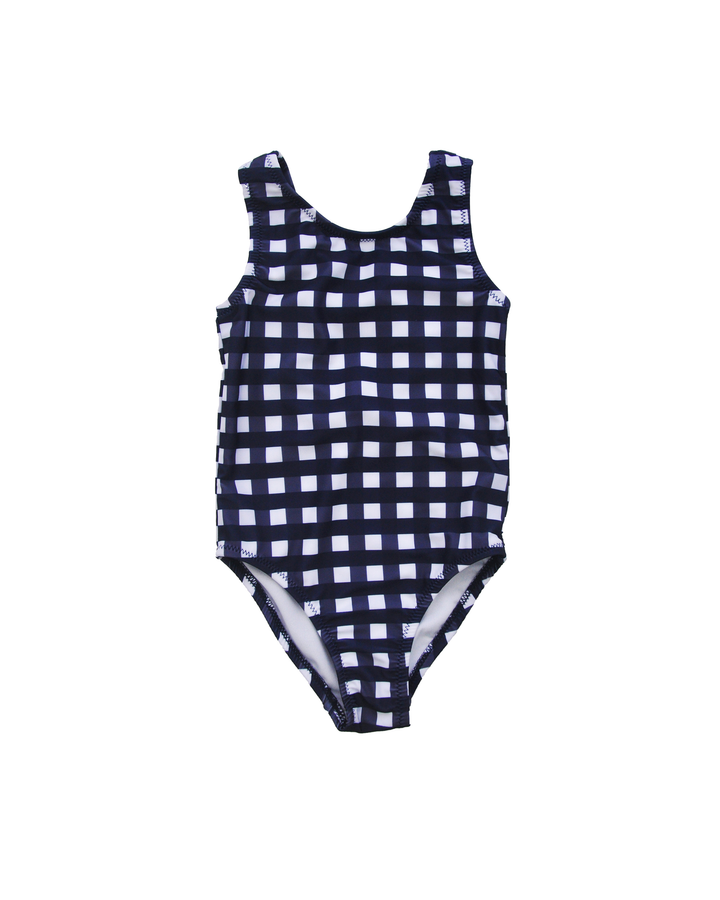 Traje de baño entero de vichy azul marino y blanco para Bebé Niña