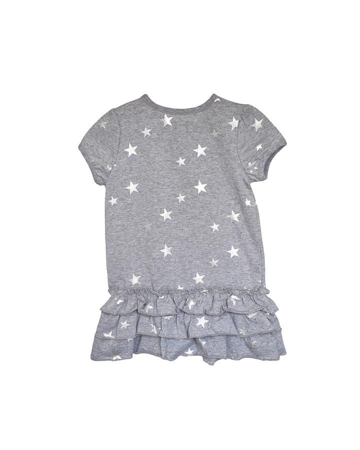 Vestido de algodón gris con estrellas plateadas estampadas