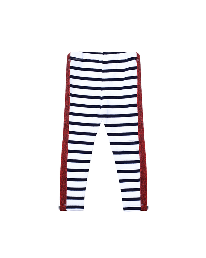 Legging blanco con rayas azul marino y costado en rojo