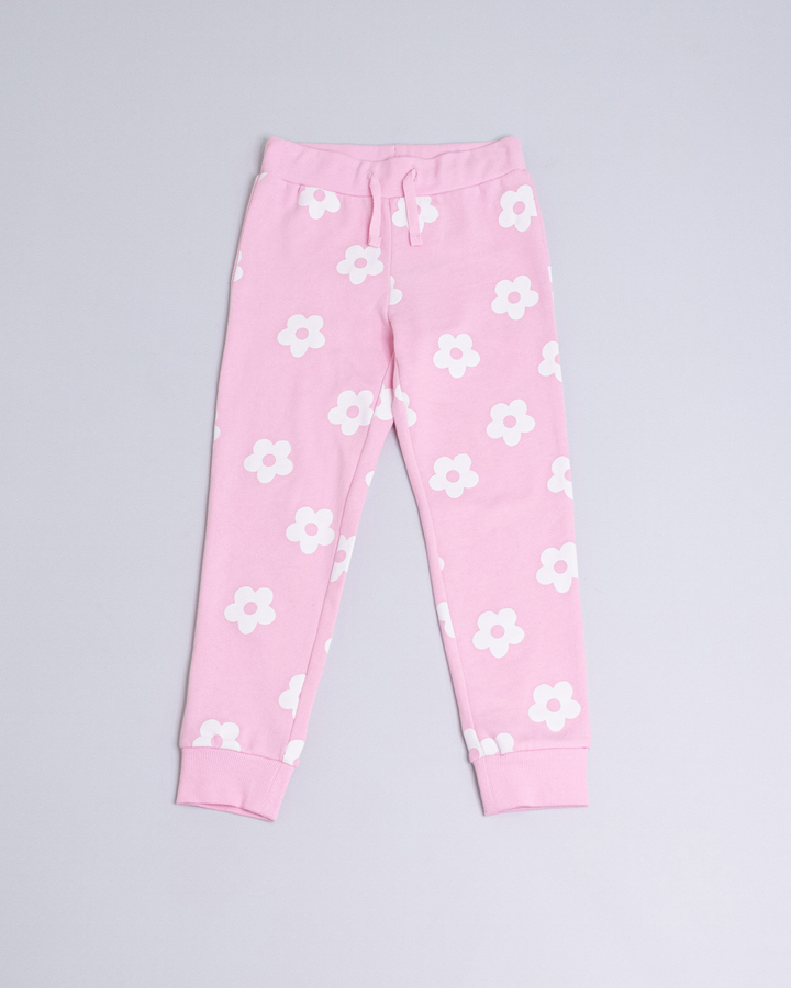 Jogging rosado con flores blancas