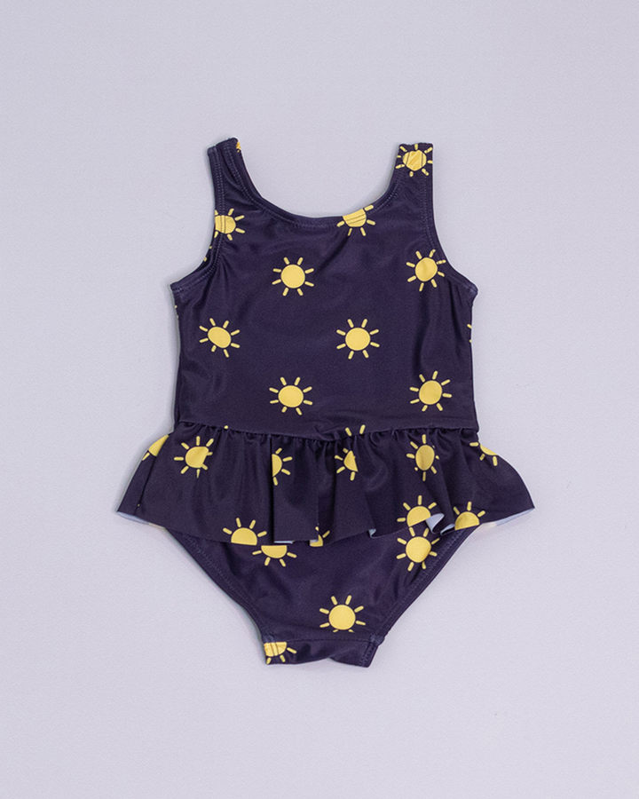 Traje de baño azul marino con soles amarillos para  Bebé Niña