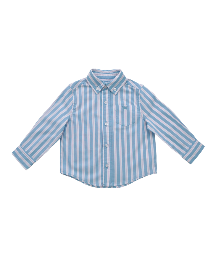 Camisa manga larga con rayas azules y rosadas